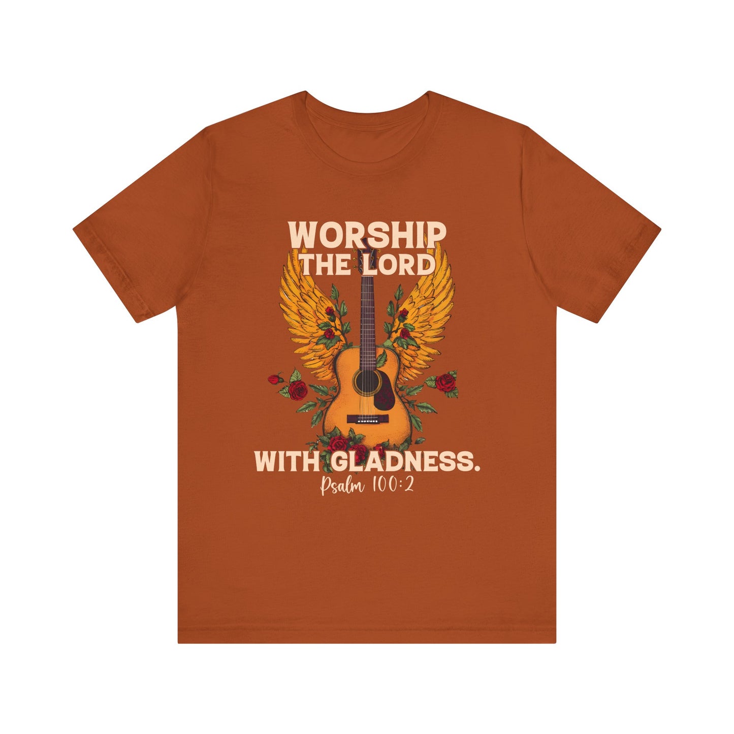 Retro Worship the Lord with Gladness Shirt – Psalm 100:2 Guitar Christian Tee
