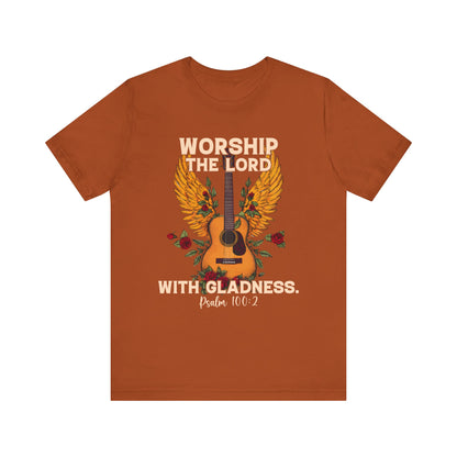 Retro Worship the Lord with Gladness Shirt – Psalm 100:2 Guitar Christian Tee