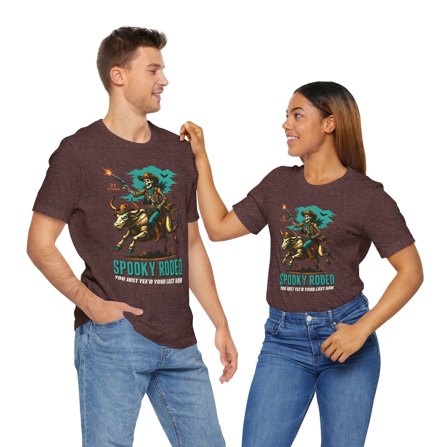 Spooky Rodeo Shirt Skeleton Cowboy Halloween Tee, Western Bull Rider Graphic for Fall