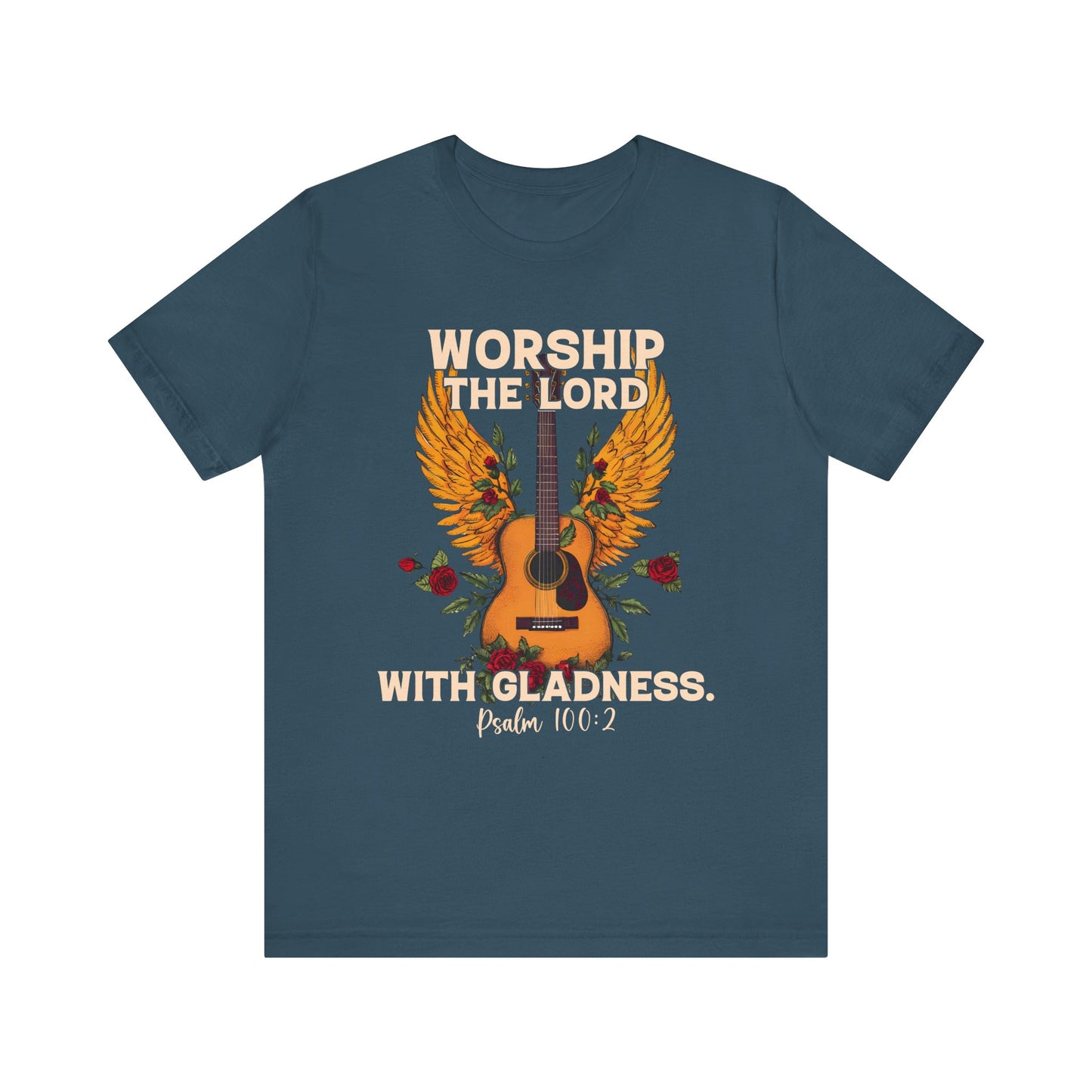 Retro Worship the Lord with Gladness Shirt – Psalm 100:2 Guitar Christian Tee