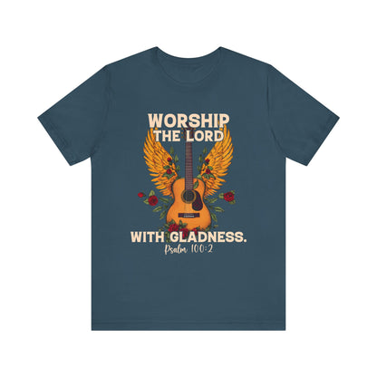 Retro Worship the Lord with Gladness Shirt – Psalm 100:2 Guitar Christian Tee