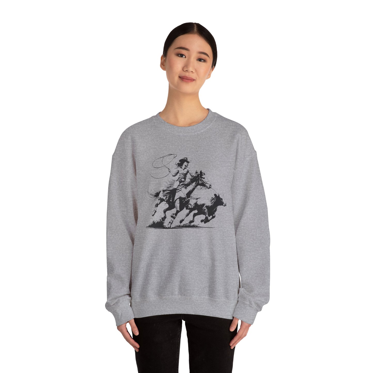 Cowgirl Roping Calf Sweatshirt – Western Horse Rodeo Racing Farm Pullover