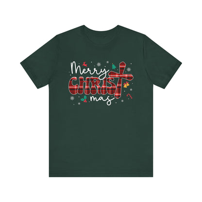 Merry Christmas Cross Shirt – Christian Buffalo Plaid Family Pajama Tee