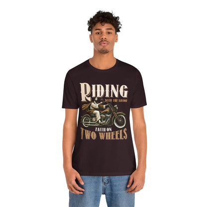 Riding With the Savior Shirt – Christian Biker Motorcycle Faith Graphic Tee