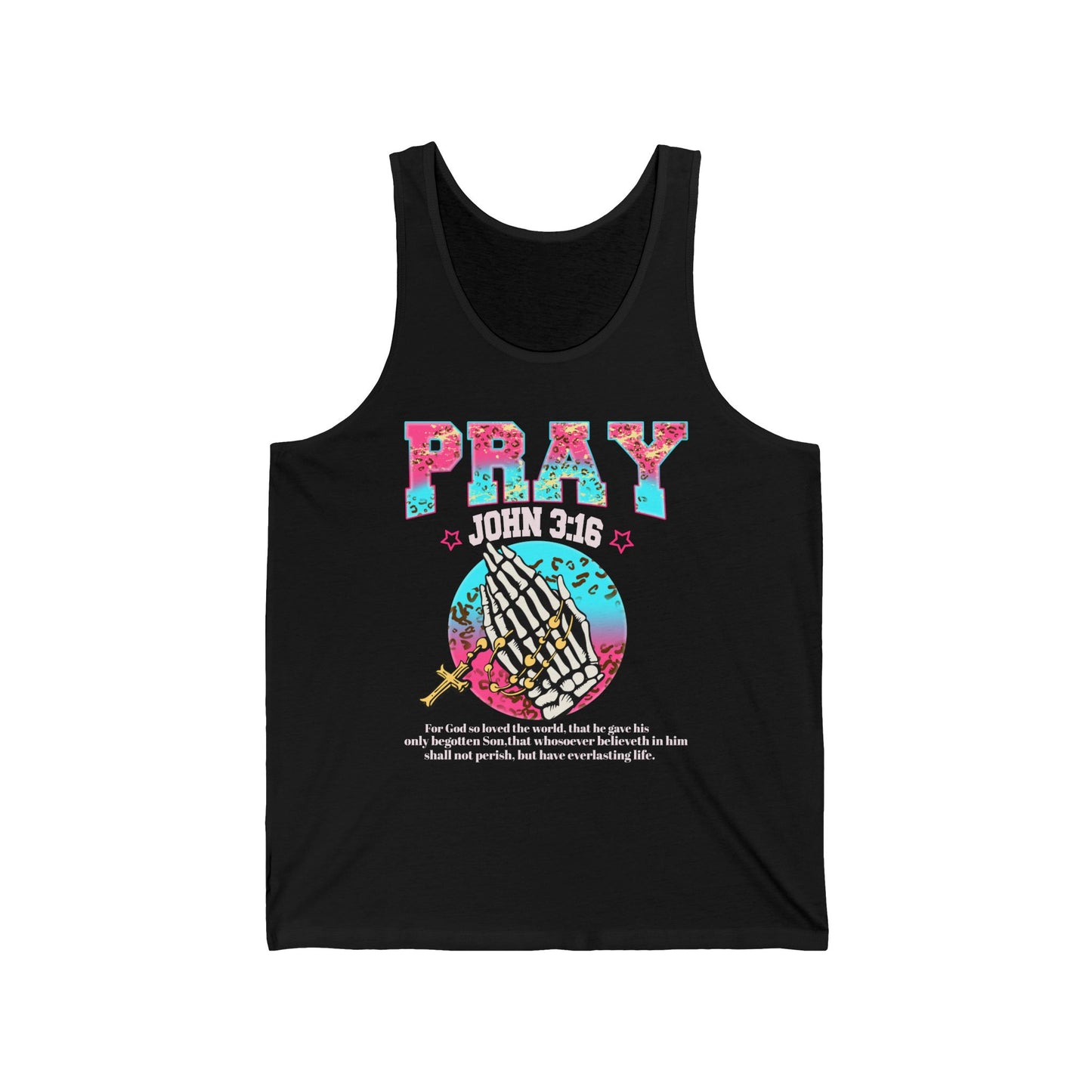 PRAY John Tank – Christian Prayer Hands Pink Leopard Print Faith Unisex Jersey