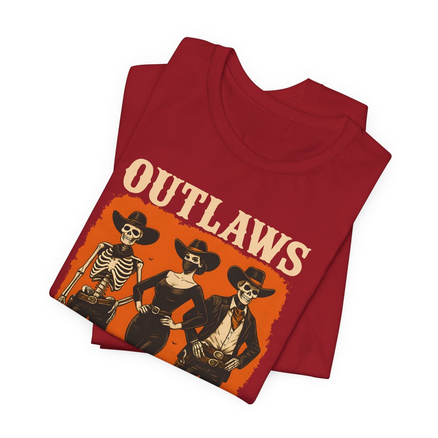 Outlaws Never Die Shirt – Gothic Western Skeleton Cowboy Halloween Tee