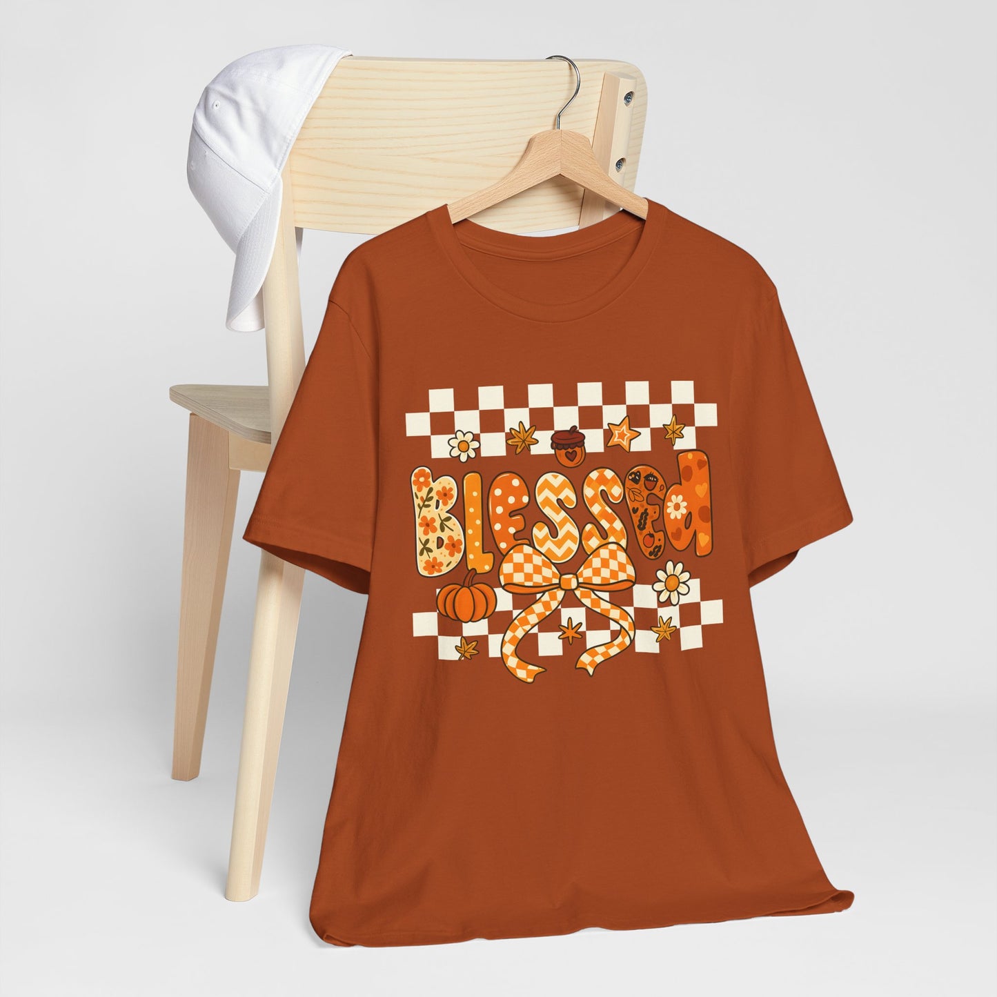 Blessed Checkerboard Pumpkin Shirt – Christian Thankful Fall Thanksgiving Tee