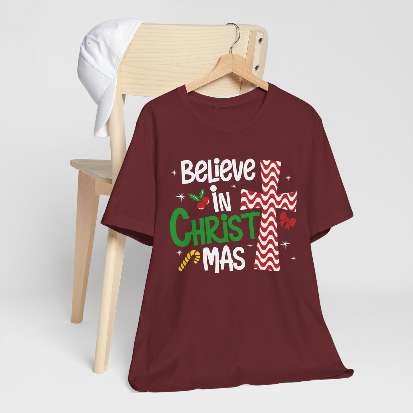 Believe in Christ Christmas Shirt – Christian Faith Jesus Cross Holiday Tee