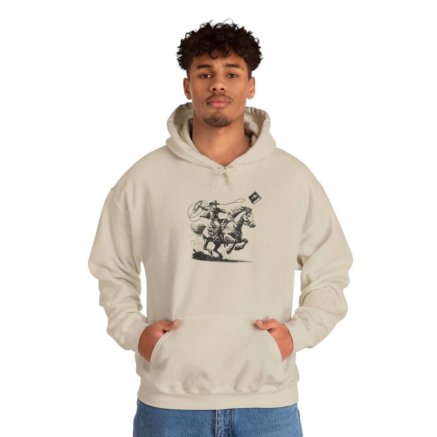 Retro Cowboy Riding Horse Hoodie – Christian Scripture Western Rodeo Pullover