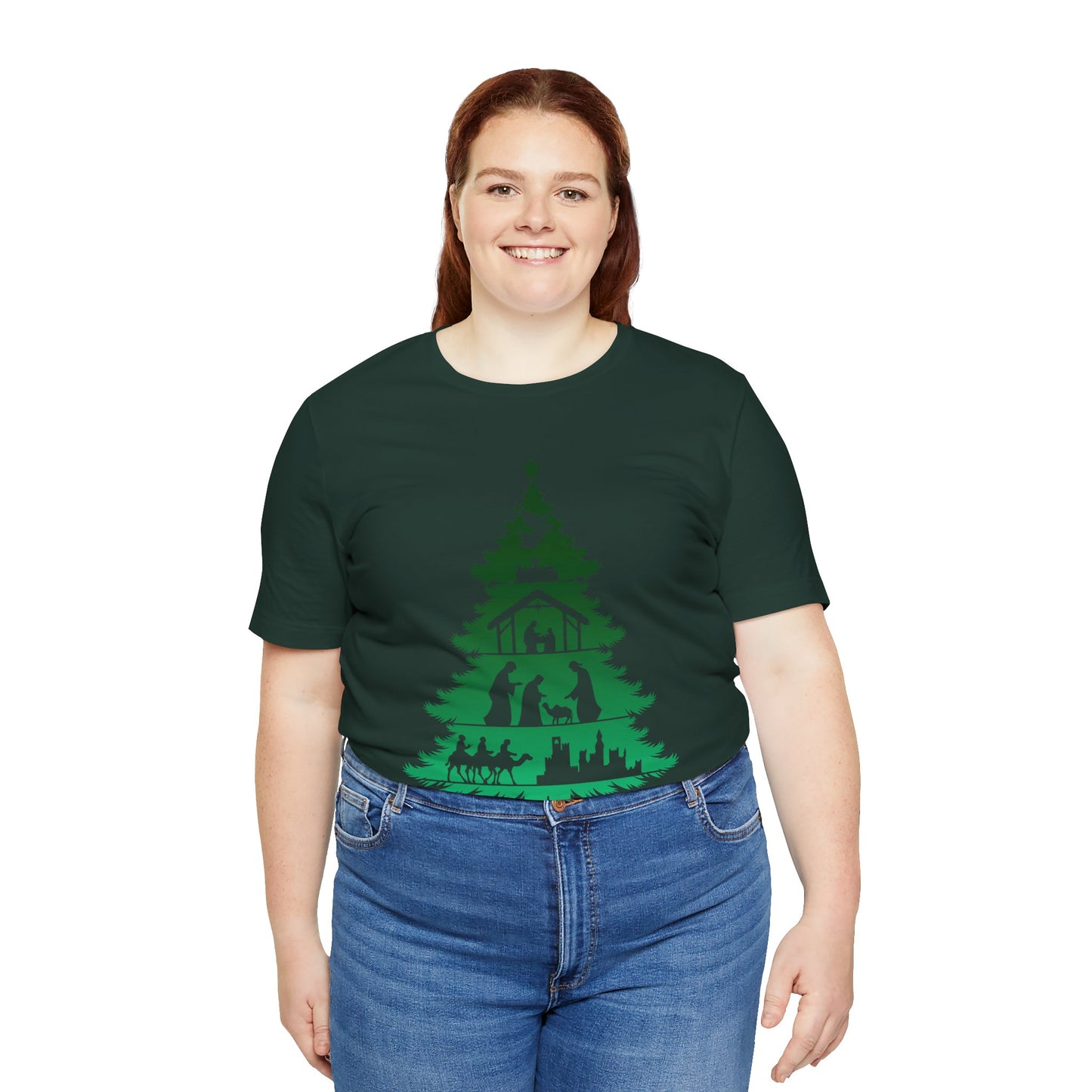Nativity Christmas Tree Shirt – Christian Faith Holiday Pajama Top Tee