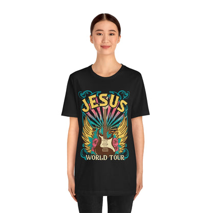 Jesus World Tour Shirt – Retro 70s 80s Rock Concert Guitar Christian Tee