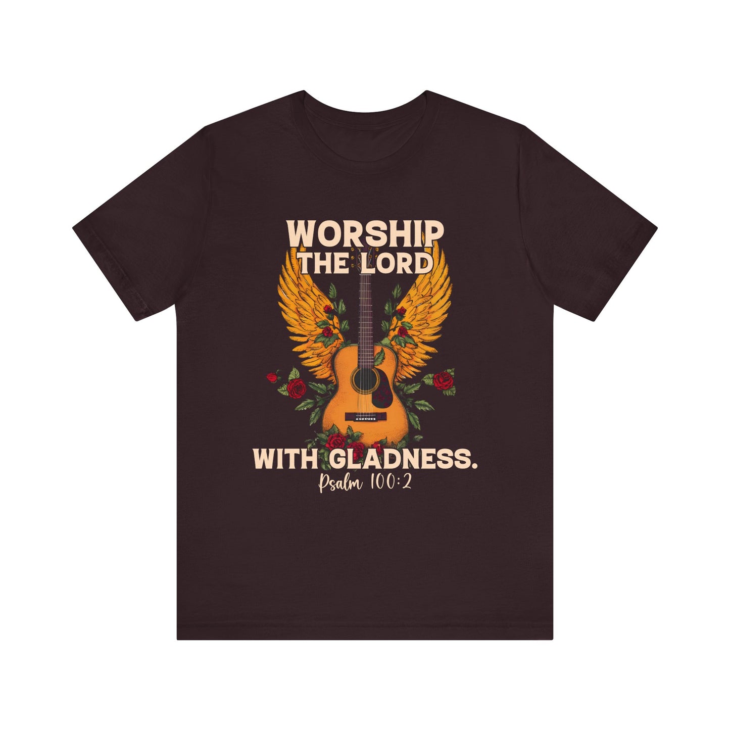 Retro Worship the Lord with Gladness Shirt – Psalm 100:2 Guitar Christian Tee