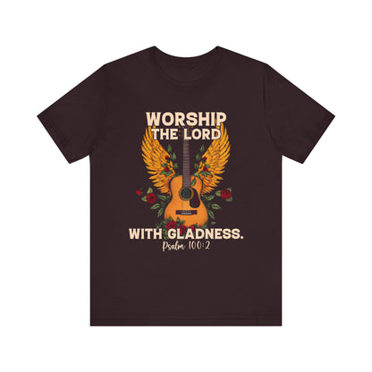 Retro Worship the Lord with Gladness Shirt – Psalm 100:2 Guitar Christian Tee