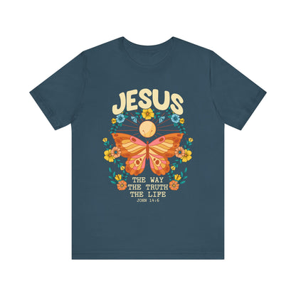 Jesus Butterfly Wildflower Shirt – John 14:6 Scripture Floral Christian Tee