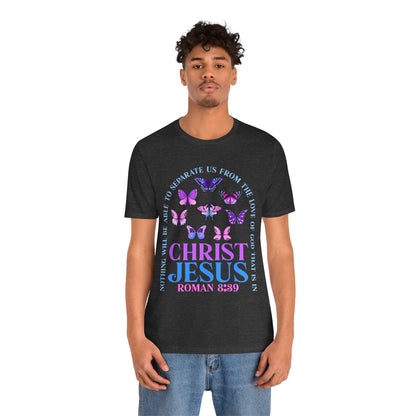 The Love of God in Christ Jesus Shirt – Boho Butterfly Romans 8:39 Faith Tee