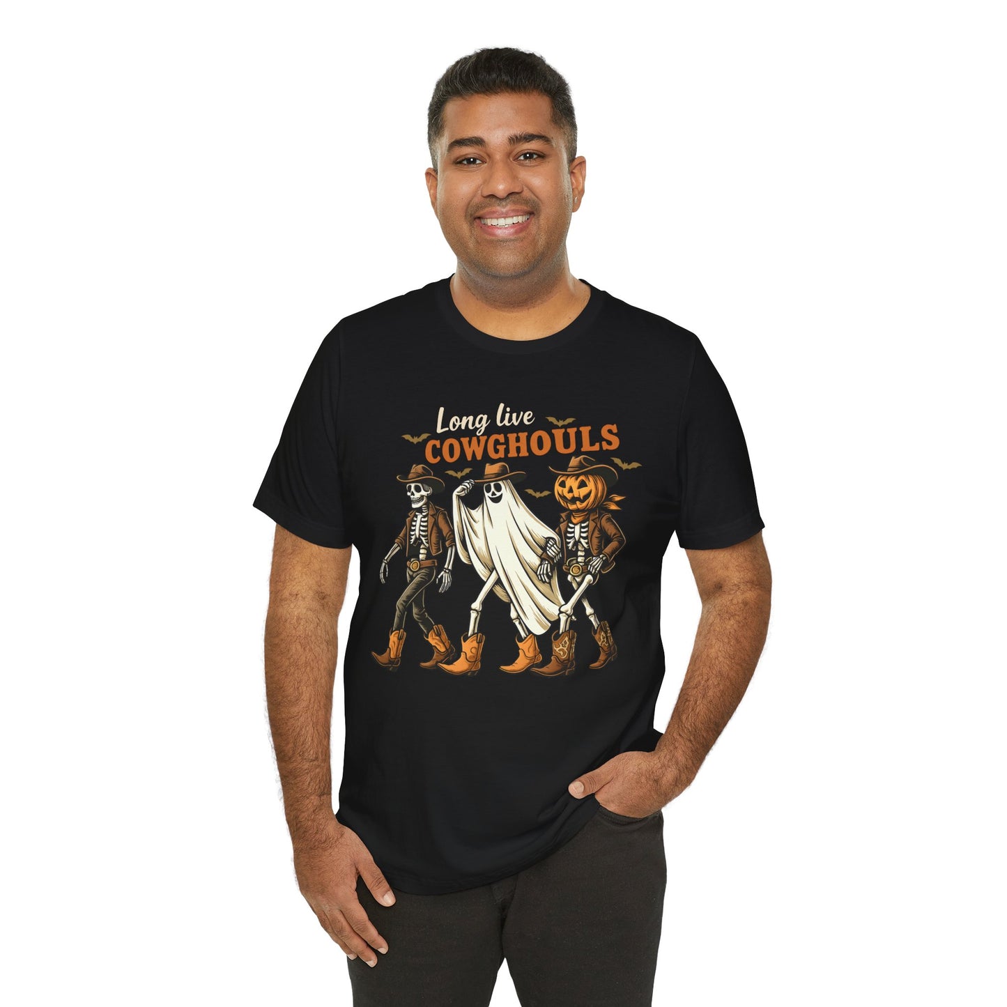 Long Live Cowghouls Shirt Western Halloween Skeleton Ghost Pumpkin Tee, Spooky Cowgirl Fall Outfit