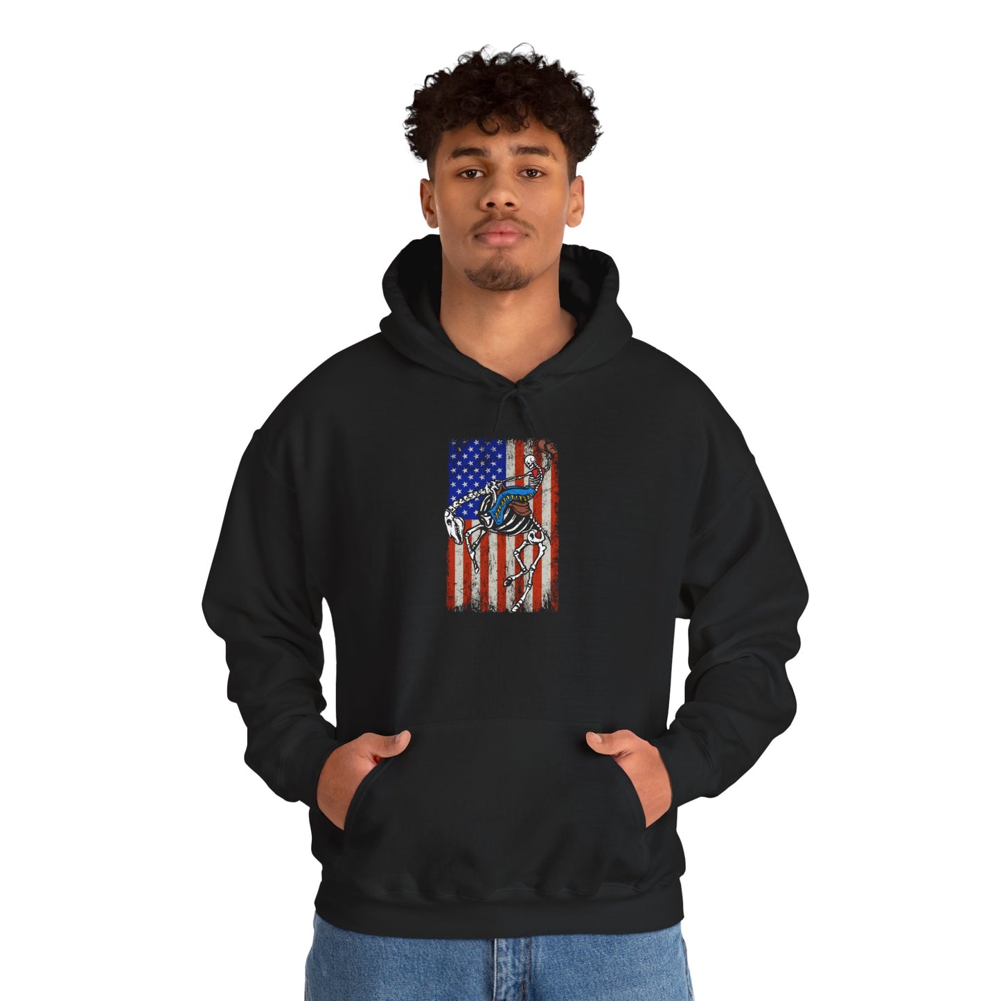 US Flag Skeleton Cowboy Hoodie – Western Horse Riding Rodeo Pullover