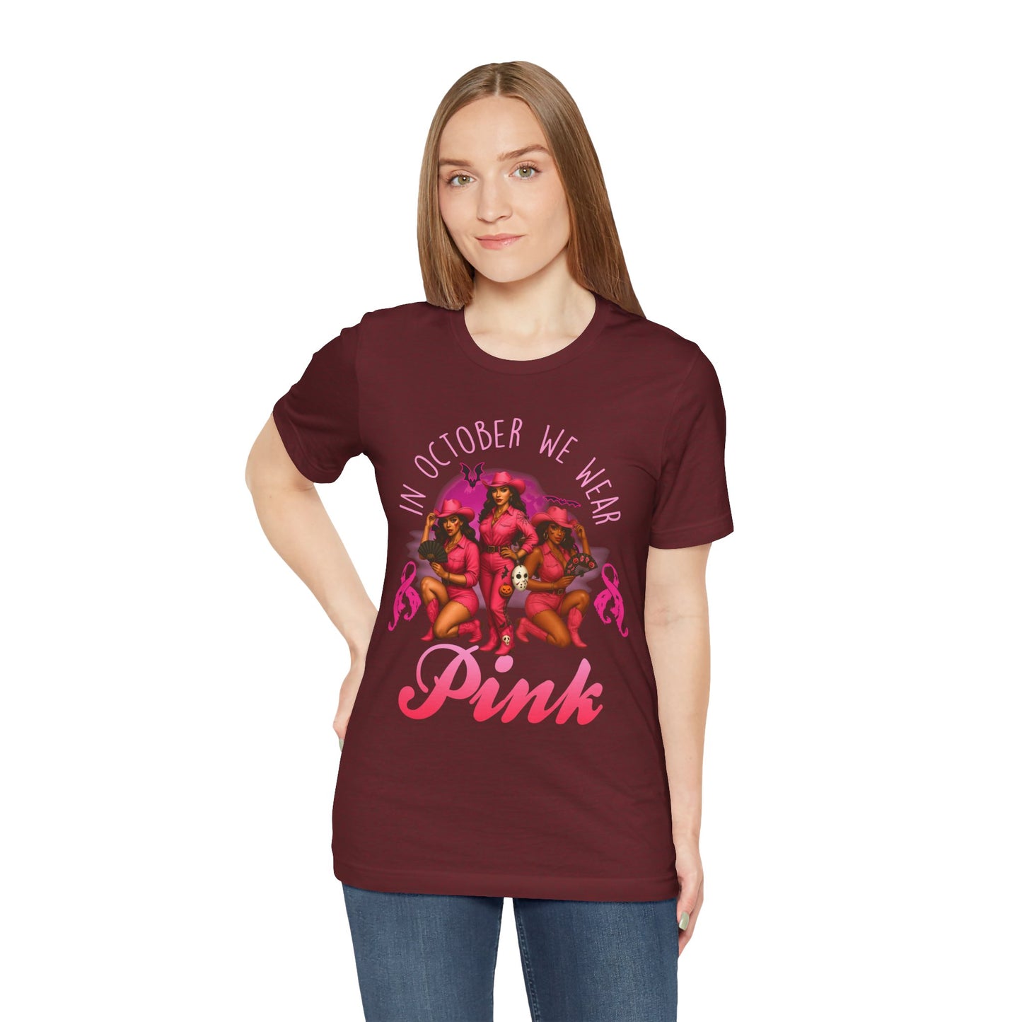In October We Wear Pink Shirt – Western Cowgirl Breast Cancer Awareness Tee