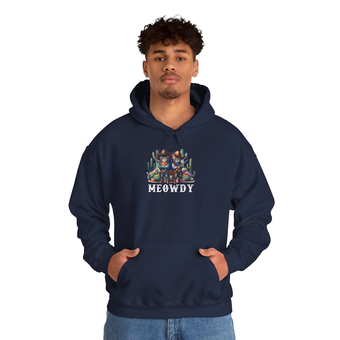Meowdy Partner Cat Hoodie – Western Cowboy Cactus Desert Kitties Pullover