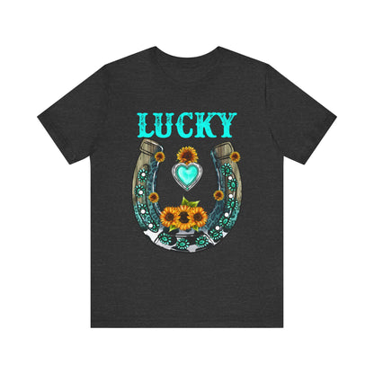 Horse Shoe Lucky Shirt – Western Turquoise Gemstone Texas Sunflowers Tee