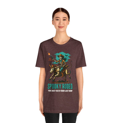Spooky Rodeo Shirt Skeleton Cowboy Halloween Tee, Western Bull Rider Graphic for Fall