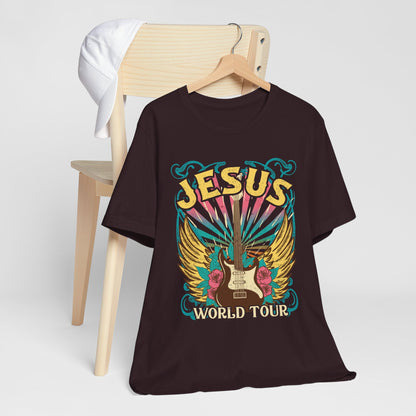 Jesus World Tour Shirt – Retro 70s 80s Rock Concert Guitar Christian Tee