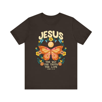 Jesus Butterfly Wildflower Shirt – John 14:6 Scripture Floral Christian Tee
