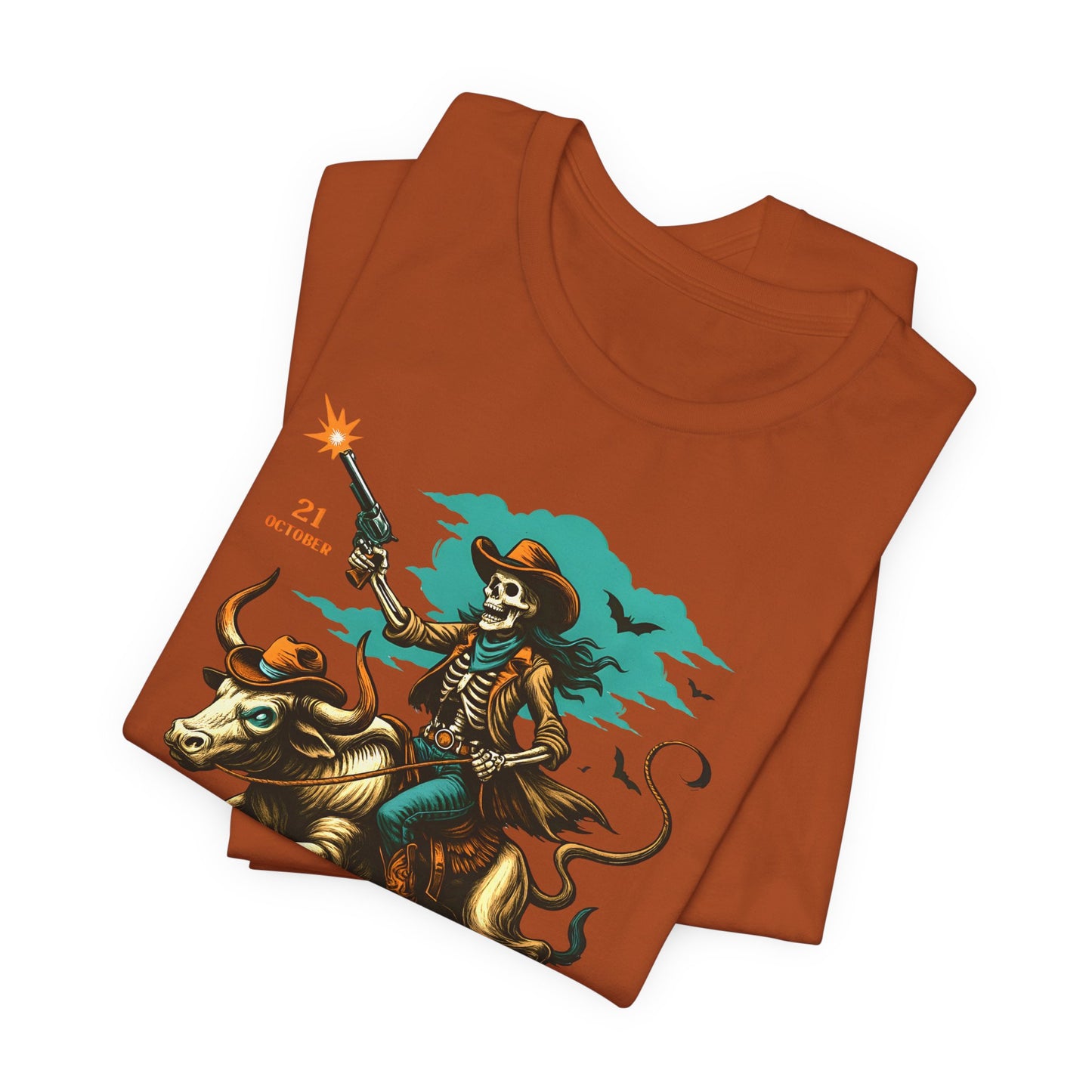 Spooky Rodeo Shirt Skeleton Cowboy Halloween Tee, Western Bull Rider Graphic for Fall