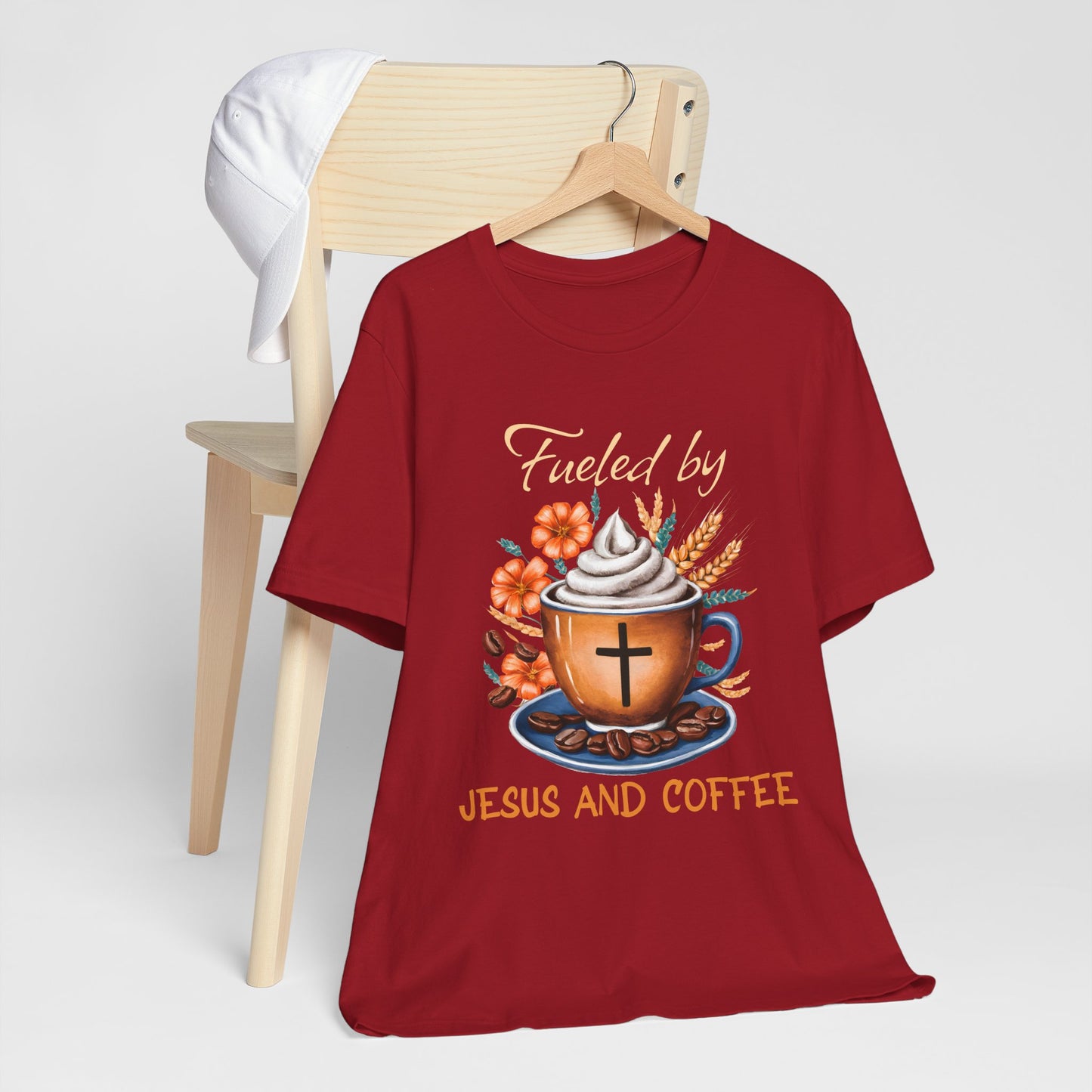 Fueled by Jesus & Coffee Shirt – Christian Faith God Cross Cup Tee