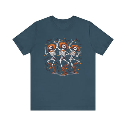 Dancing Skeleton Cowboy Western Rodeo Halloween Spooky Vibes T-Shirt