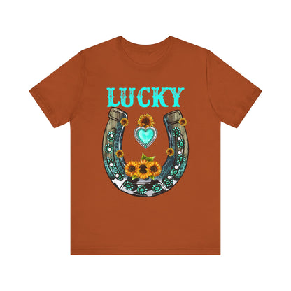 Horse Shoe Lucky Shirt – Western Turquoise Gemstone Texas Sunflowers Tee