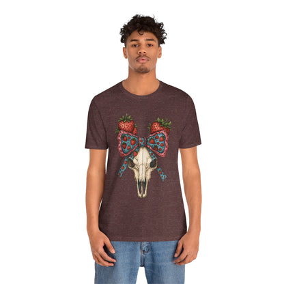 Retro Strawberry Cow Skull Shirt – Western Coquette Summer Vibes Tee