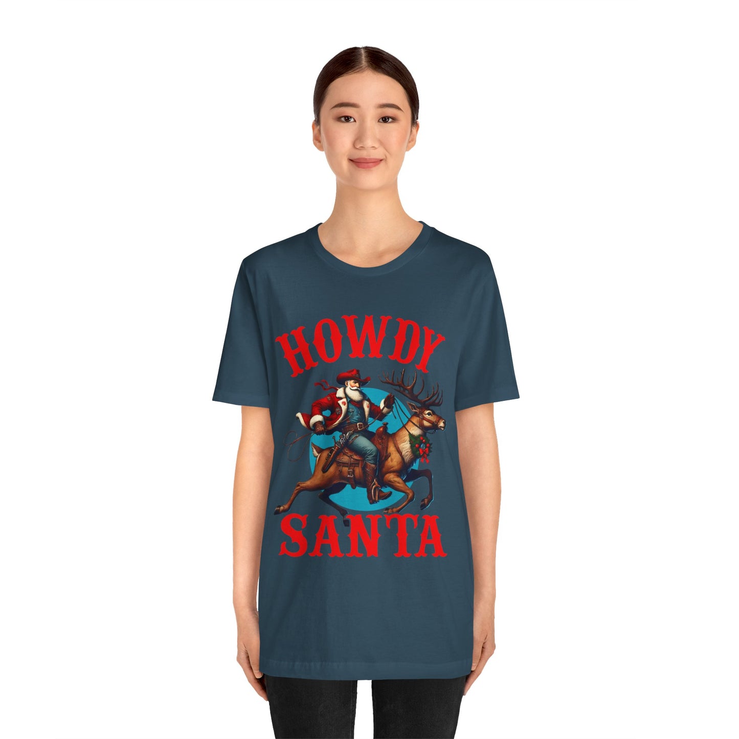 Howdy Santa Shirt – Funny Western Cowboy Riding Reindeer Christmas Rodeo Tee