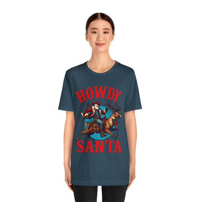 Howdy Santa Shirt – Funny Western Cowboy Riding Reindeer Christmas Rodeo Tee